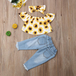 CONJUNTO TOP E LAÇO GIRASSOL + CALÇA JEANS